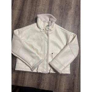 Birch & Stone Cream Faux Leather Shearling Aviator Jacket XL 78729J